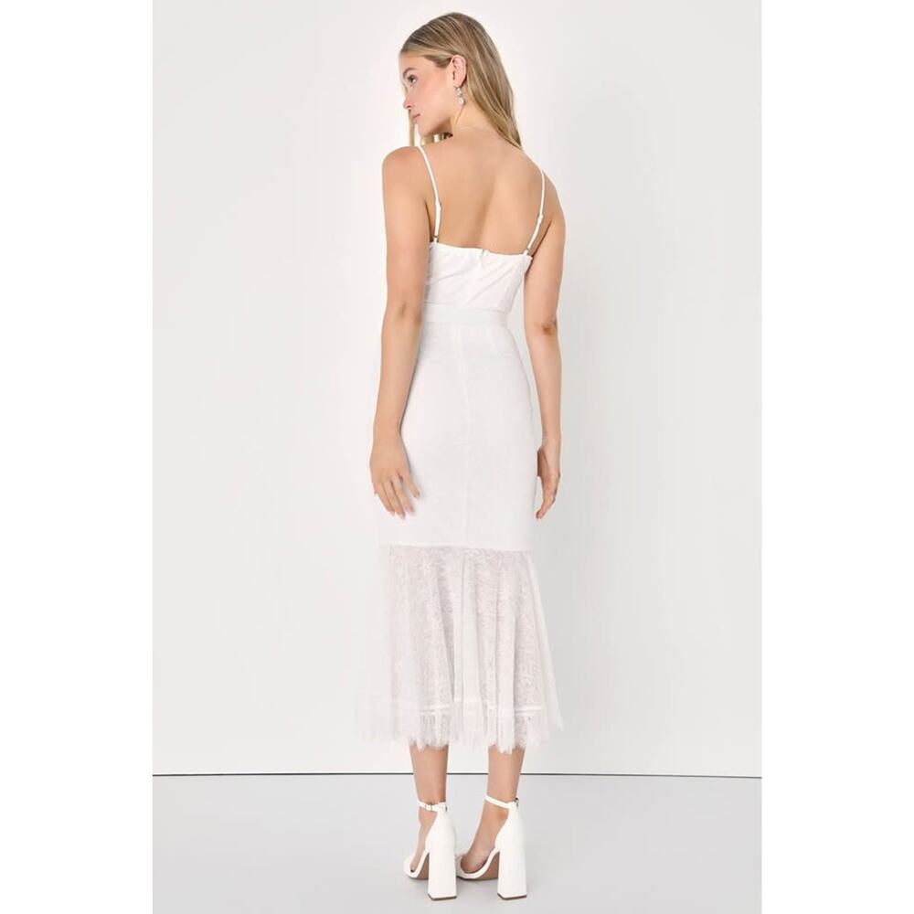NWT Lulus Elegant Ease White Lace Bustier Trumpet Midi Dress size M - Picture 4 of 4